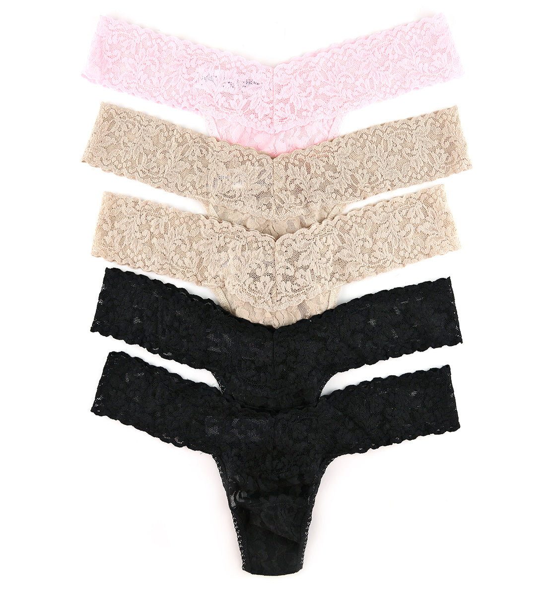 Hanky Panky 5-PACK Signature Lace Low Rise Thong (49115PK),Black/Chai/Bliss - Black/Chai/Bliss,One Size