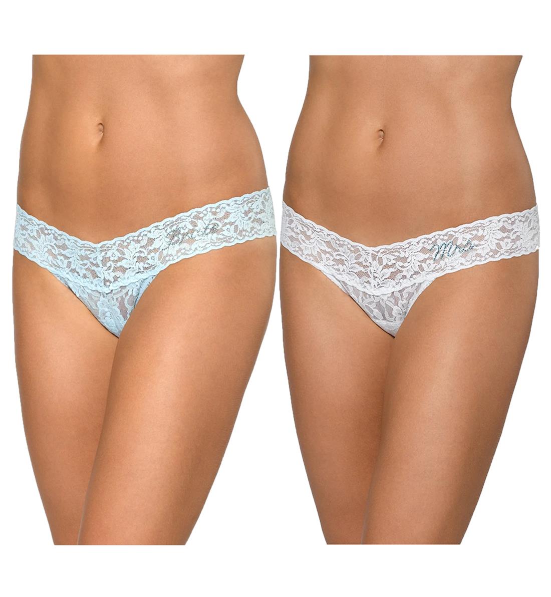 Hanky Panky Bridal BRIDE & MRS Low Rise Thong 2-PACK (49BRIBX22),One Size,Celeste/White - Celeste/White,One Size