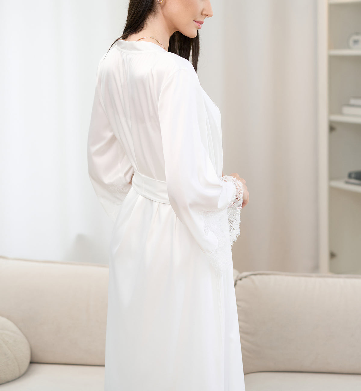 effetto Satin Bridal Long Sleeve Robe (S03402),XS,White - White,XS