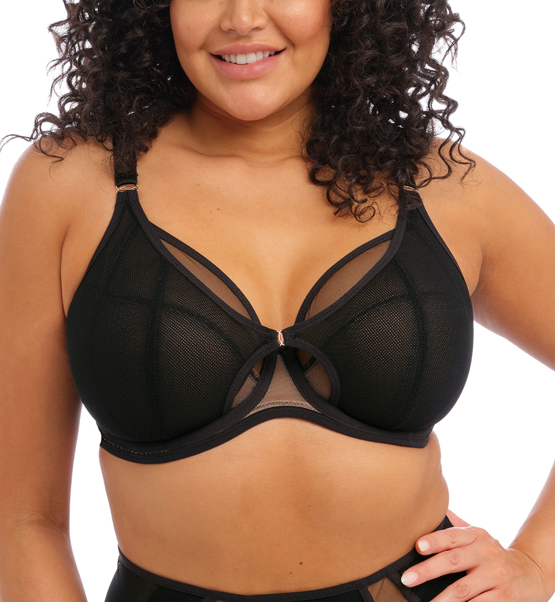 Elomi Kintai Peek-a-Boo Plunge Underwire Bra (301202),32HH,Black - Black,32HH