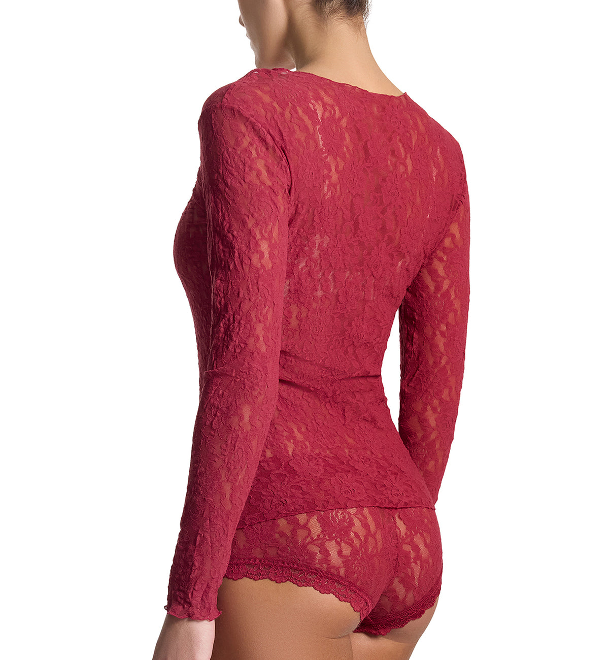 Hanky Panky Signature Lace Unlined Long Sleeve Top (128L),XS,Wild Berries - Wild Berries,XS