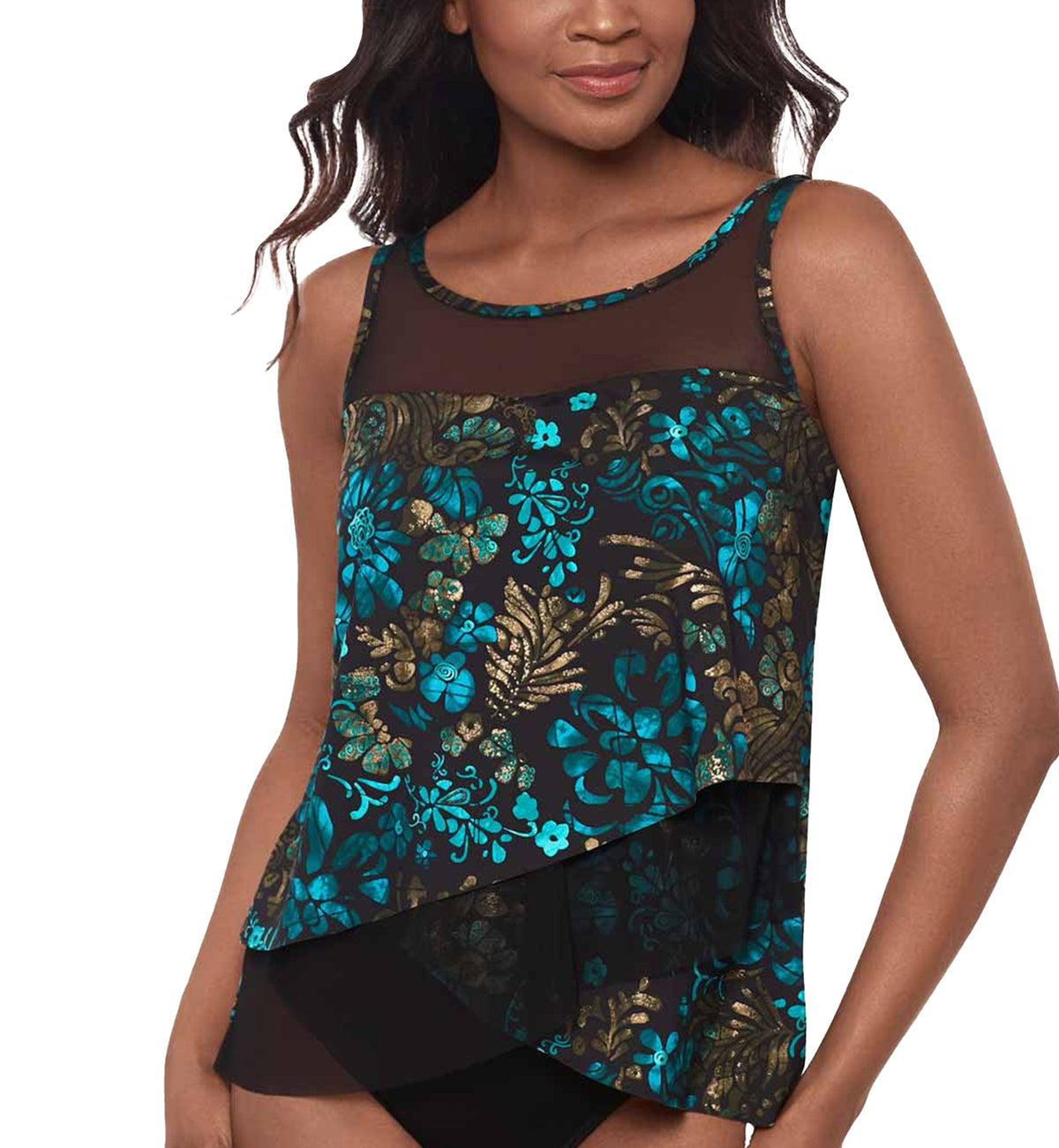 Miraclesuit Flor De Mare Mirage Underwire Tankini Top DD-Cup (6566141DD),10,Black/Multi - Black/Multi,10DD