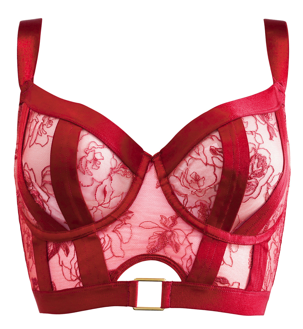 Pour Moi India Embroidery Underwire Bustier (20339),32D,Red - Red,32D