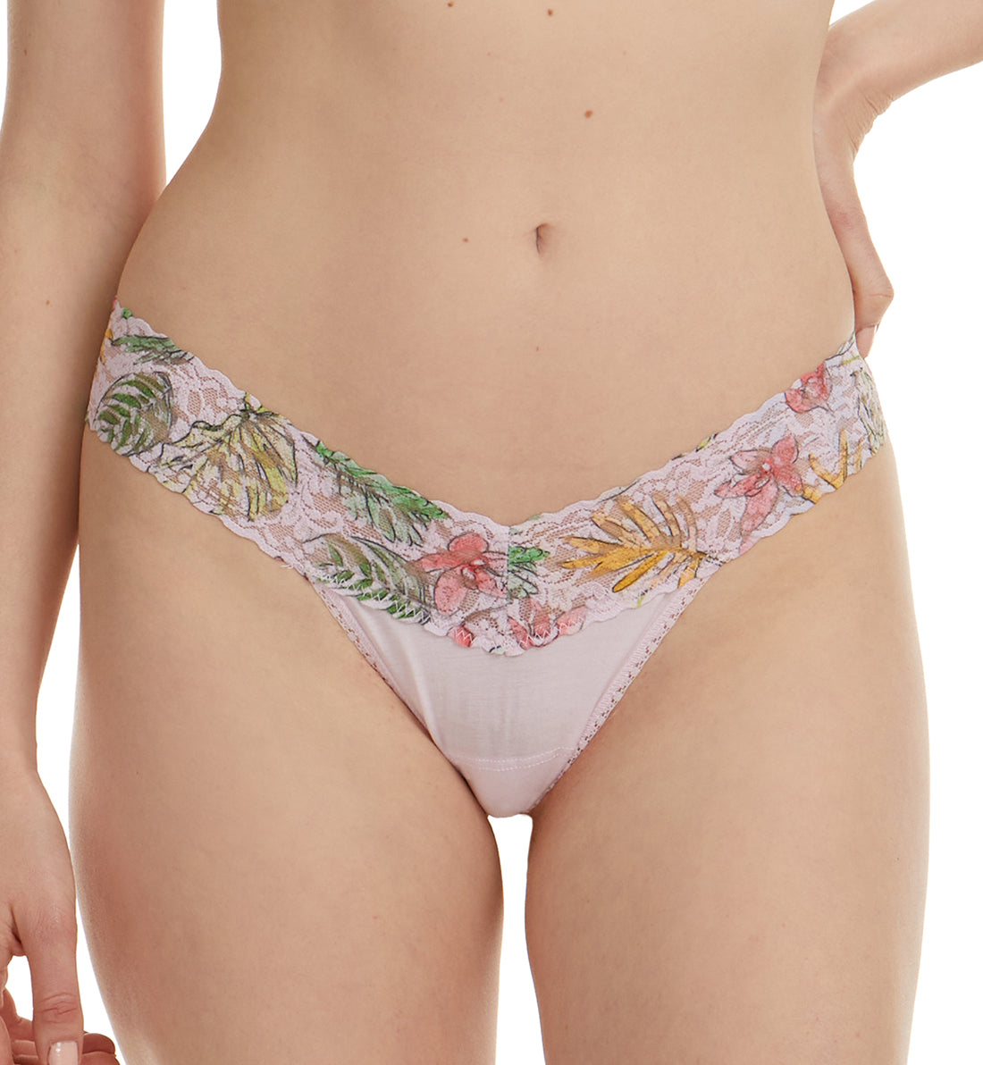 Hanky Panky Cotton-Spandex Low Rise Thong (891582P),Island Pink/Lovely Leaves - Lovely Leaves,One Size