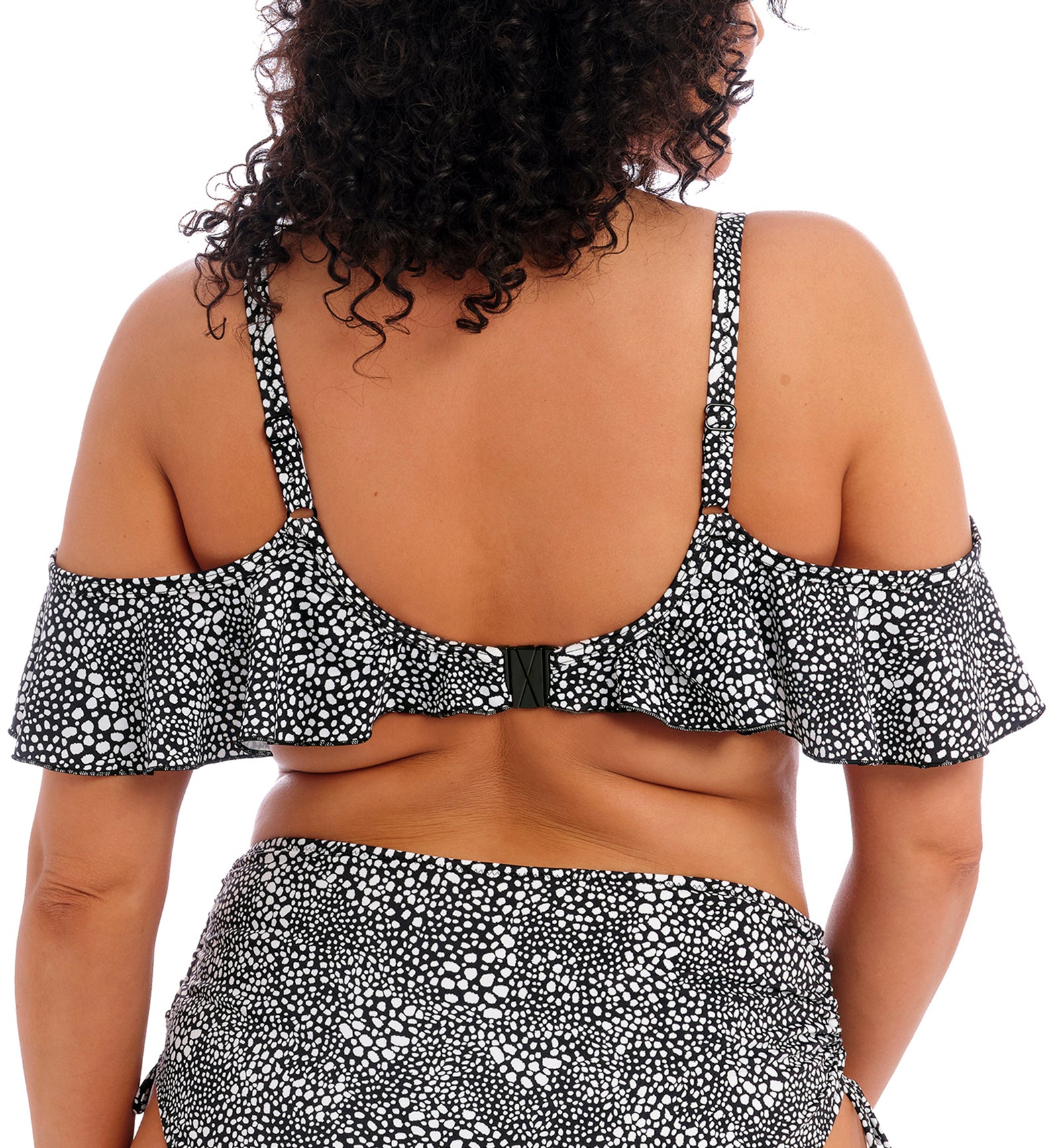 Elomi Pebble Cove Bardot Ruffle Underwire Bikini Top (ES801106),34G,Black - Black,34G