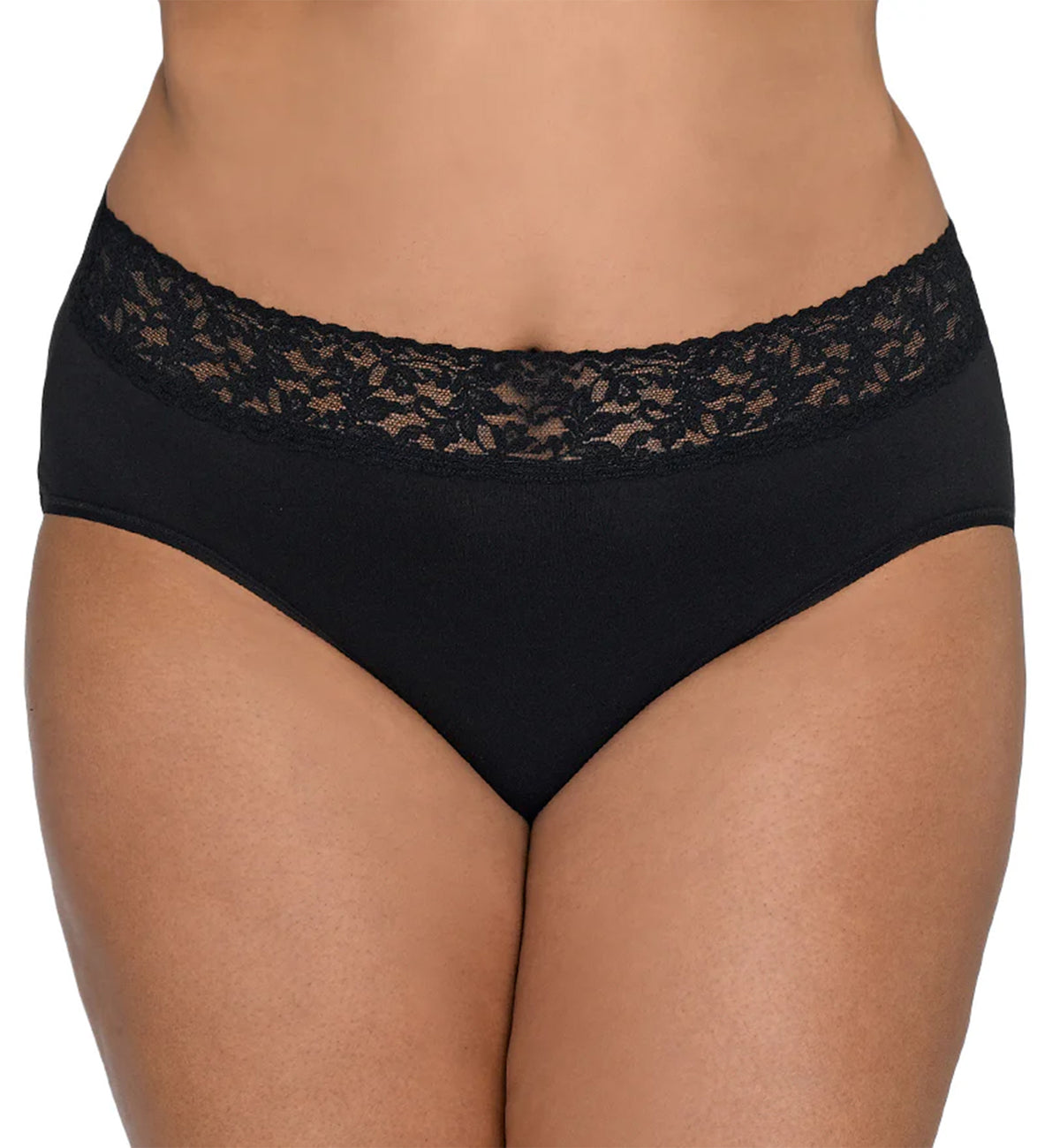 Hanky Panky Cotton French Brief with Lace Plus Size (892461X),1X,Black - Black,1X