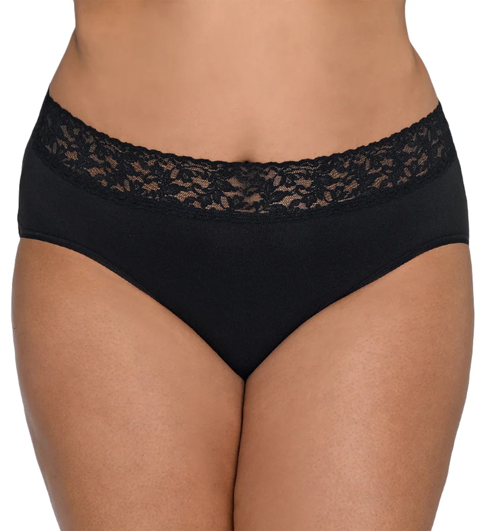 Hanky Panky Cotton French Brief with Lace Plus Size (892461X),1X,Black - Black,1X
