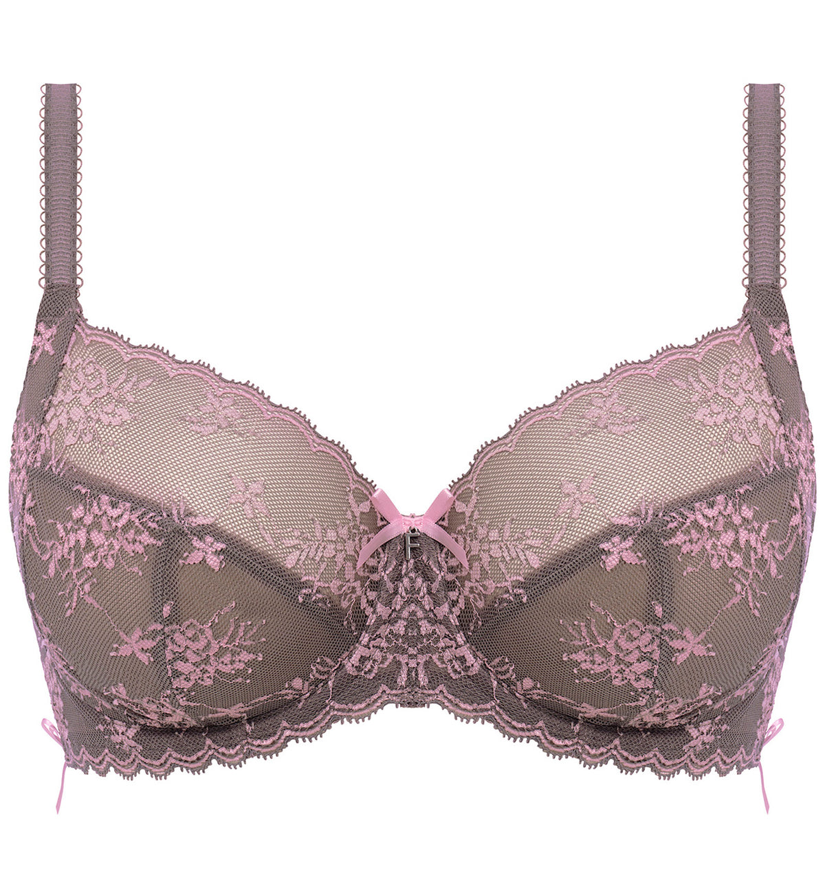 Freya Offbeat Decadence Side Support Underwire Bra (402501),28F,Grey/Pink - Grey/Pink,28F