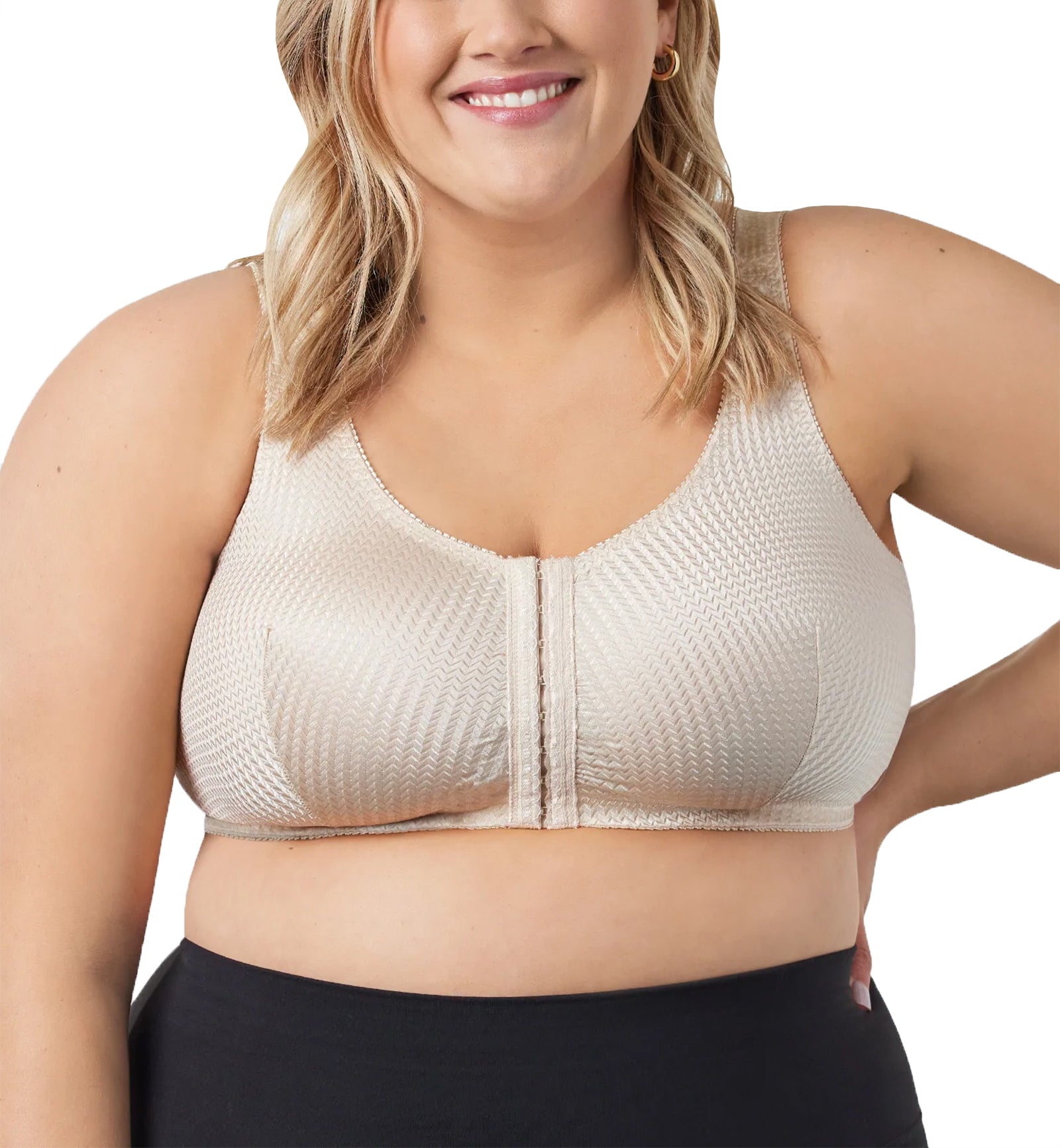 Leading Lady Marlene Zig-Zag Nylon Front Closure Bra (151),36 B/C/D,Beige - Beige,36 B/C/D