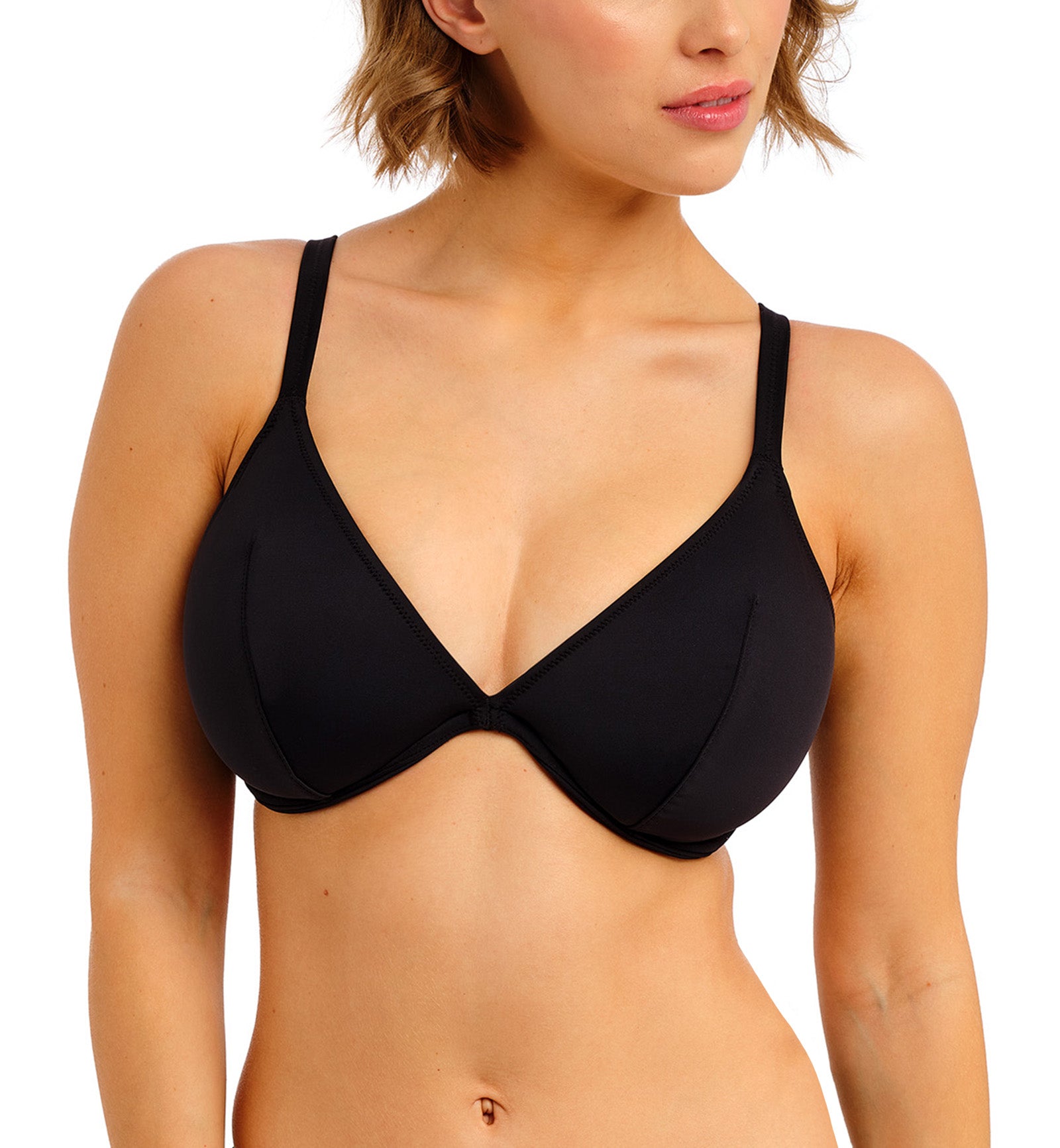 Freya Jewel Cove Underwire Plunge Bikini Top (7226),30D,Plain Black - Plain Black,30D