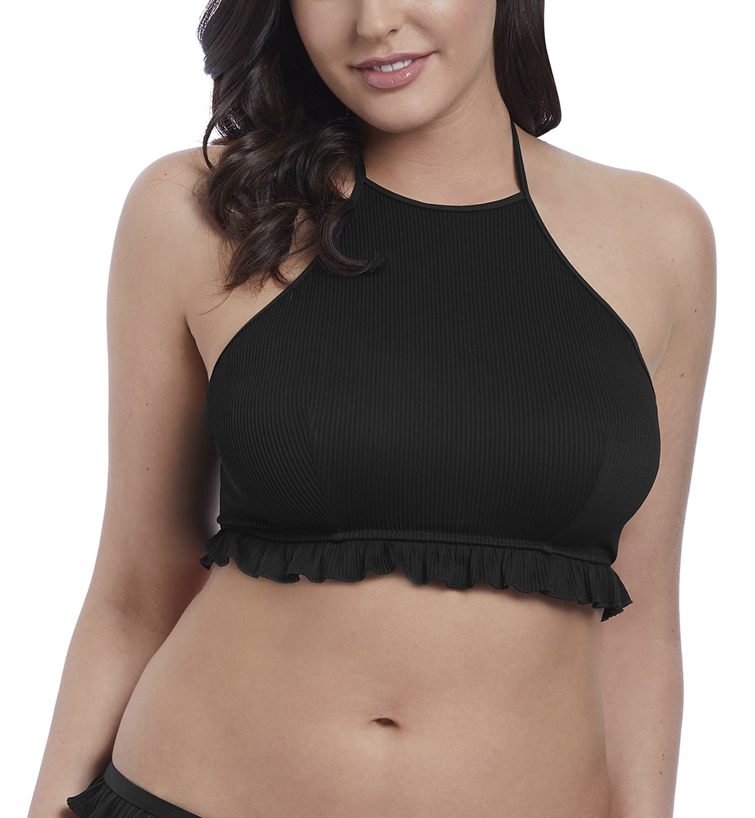 Freya Nouveau Padded Hi-Neck Crop Top Underwire Bikini (6702),28E,Black - Black,28E