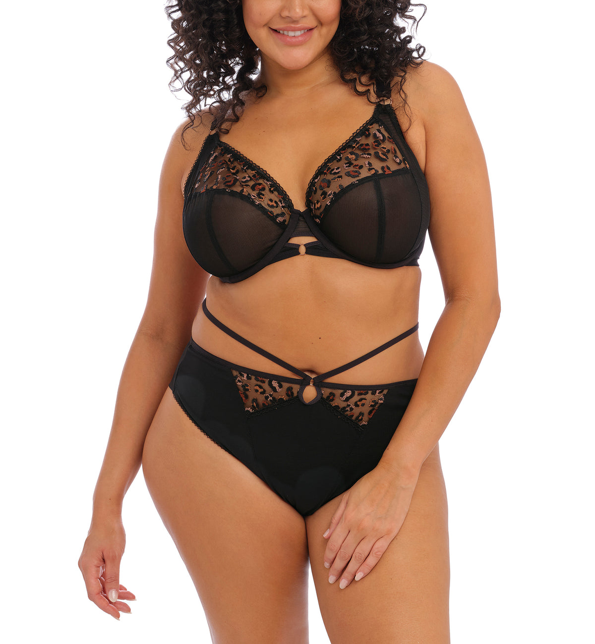 Elomi Namrah Brazilian Panty (301355),Medium,Black - Black,Medium