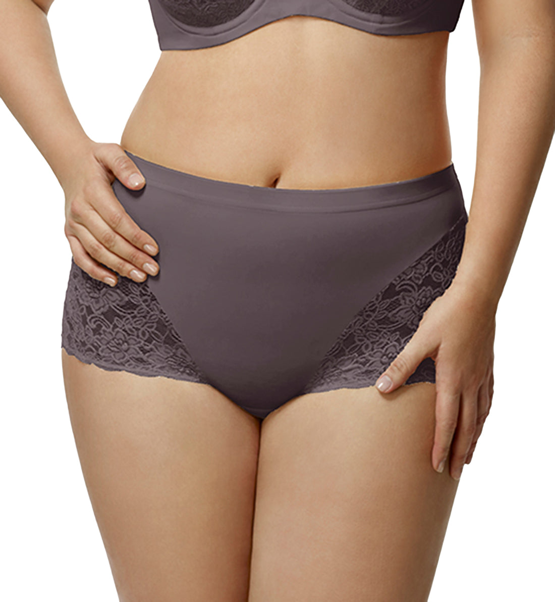 Elila Stretch Lace Cheeky Full Panty (3311),Medium,Grey - Grey,Medium
