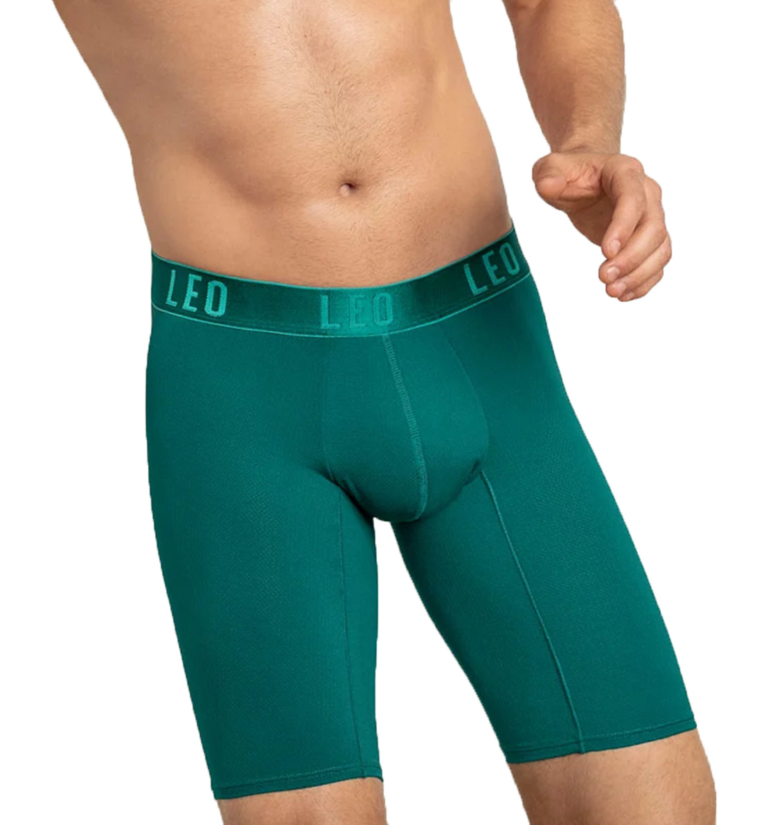 LEO Men's Perfect Fit Long Leg Boxer Brief (033290N),Medium,Green - Green,Medium