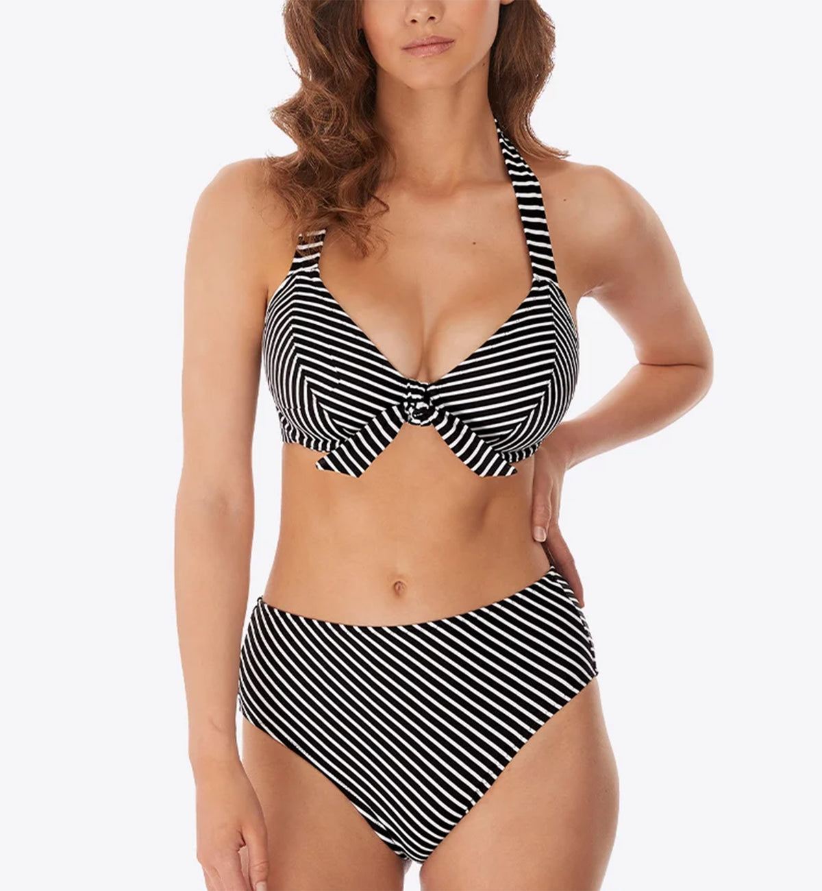 Freya Beach Hut Underwire Bandless Halter Swim Bikini (6792),30F,Black - Black,30F