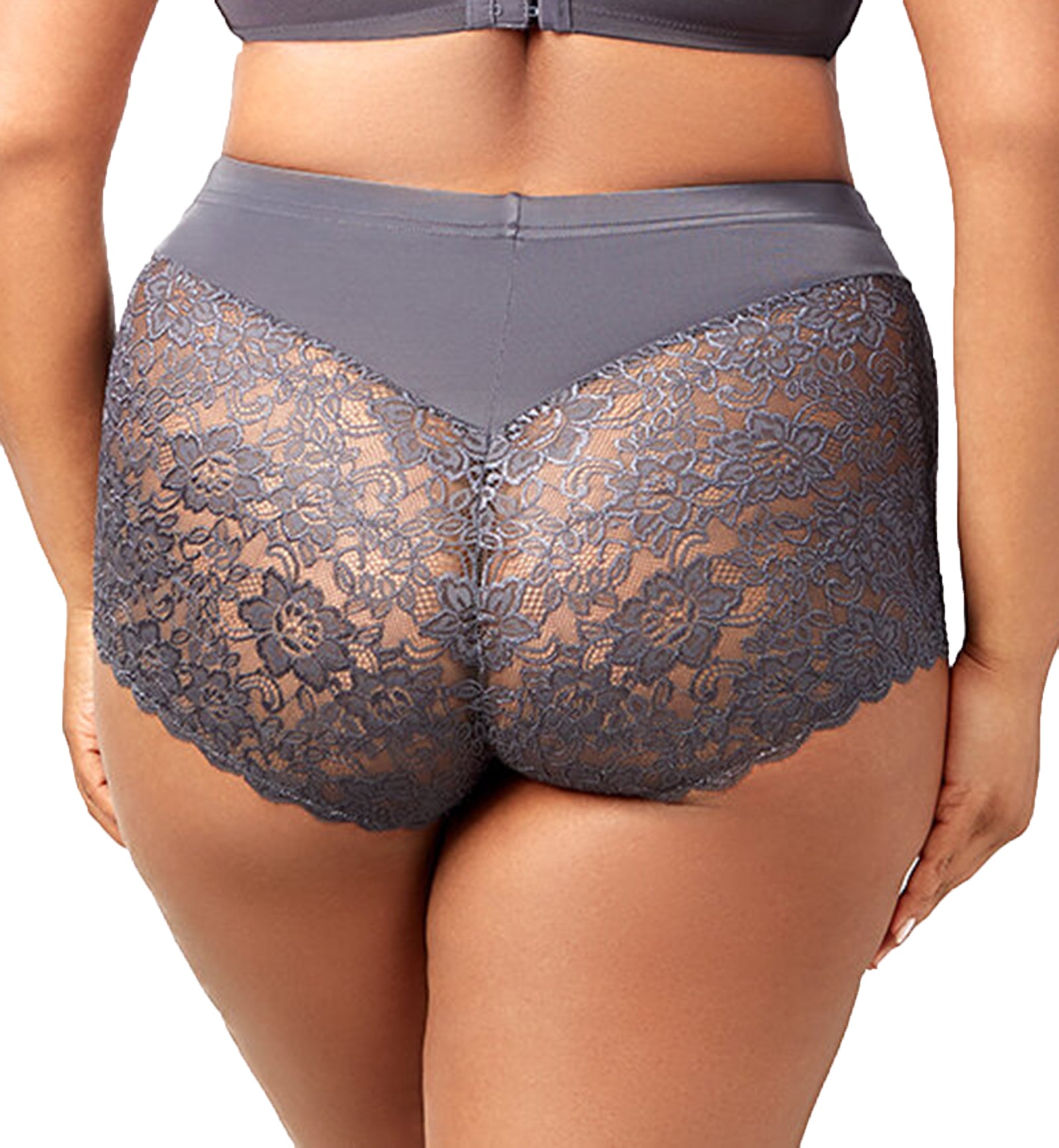 Elila Stretch Lace Cheeky Full Panty (3311),Medium,Grey - Grey,Medium