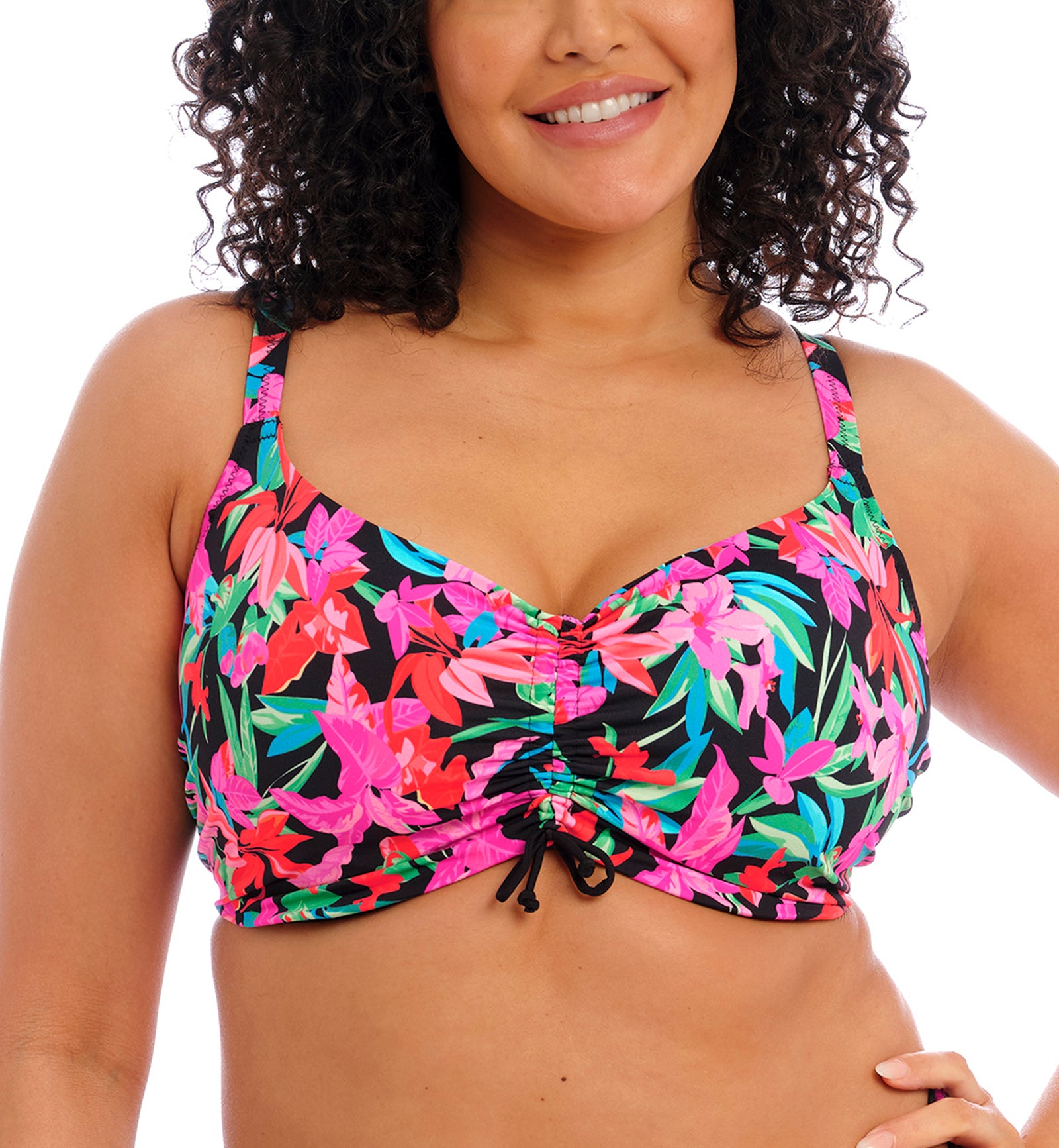 Elomi Savaneta Adjustable Crop Top Underwire Bikini (ES801306),36E,Black - Black,36E