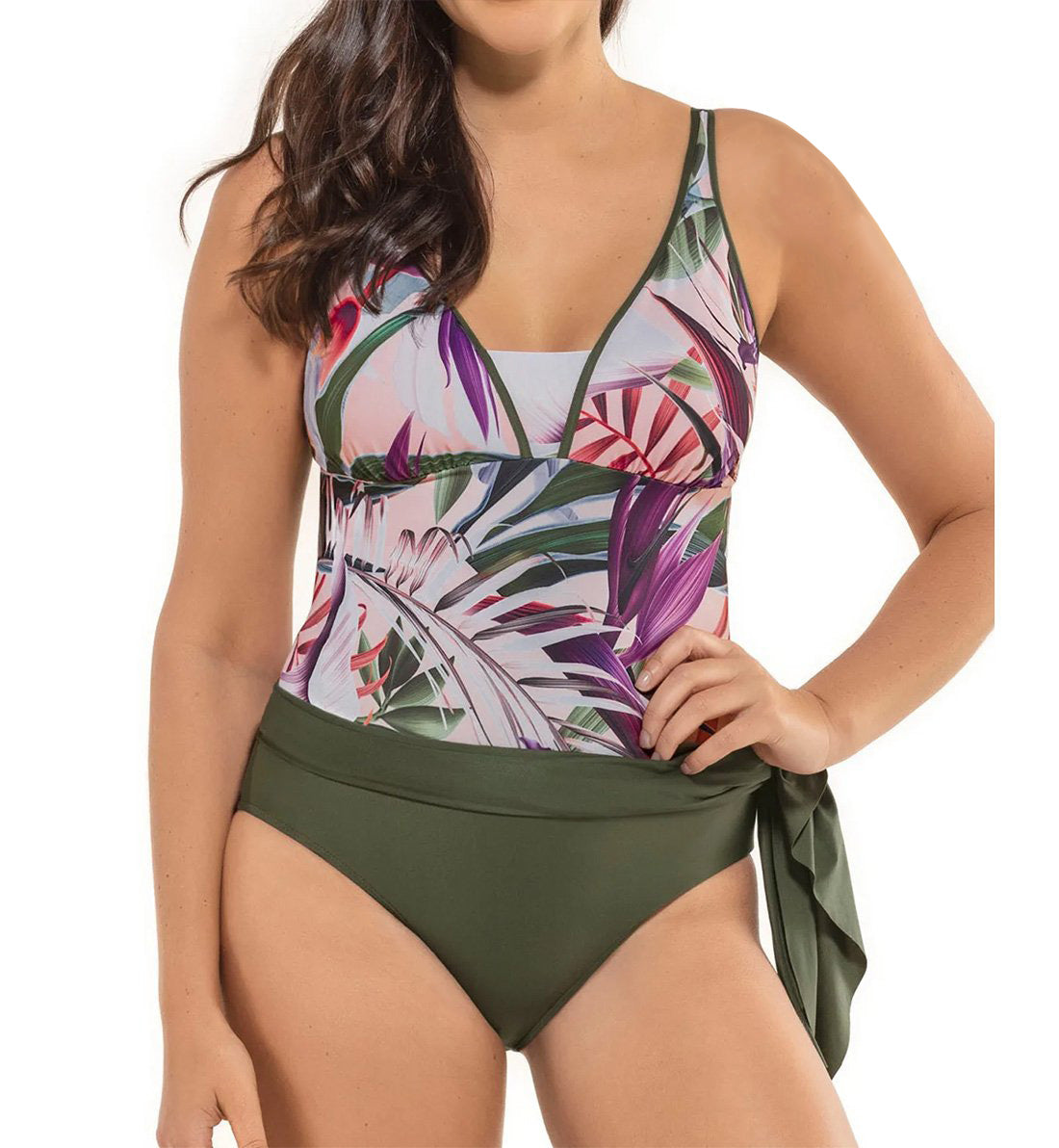 Leonisa Slimming Multiway Swim Dress (190875N),Small,Floral Green - Floral Green,Small