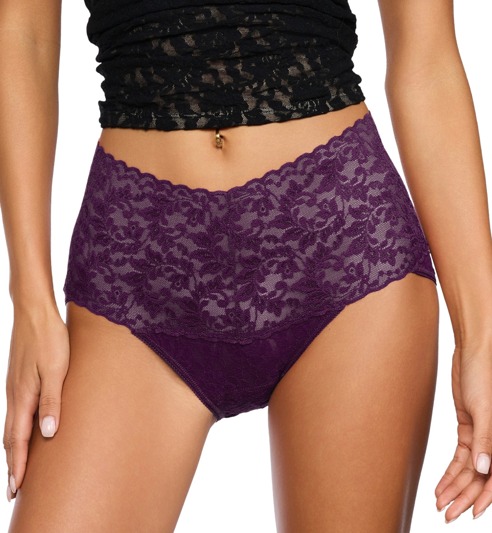 Hanky Panky Retro Lace V-kini (9K2124),Small,Plum - Plum,Small