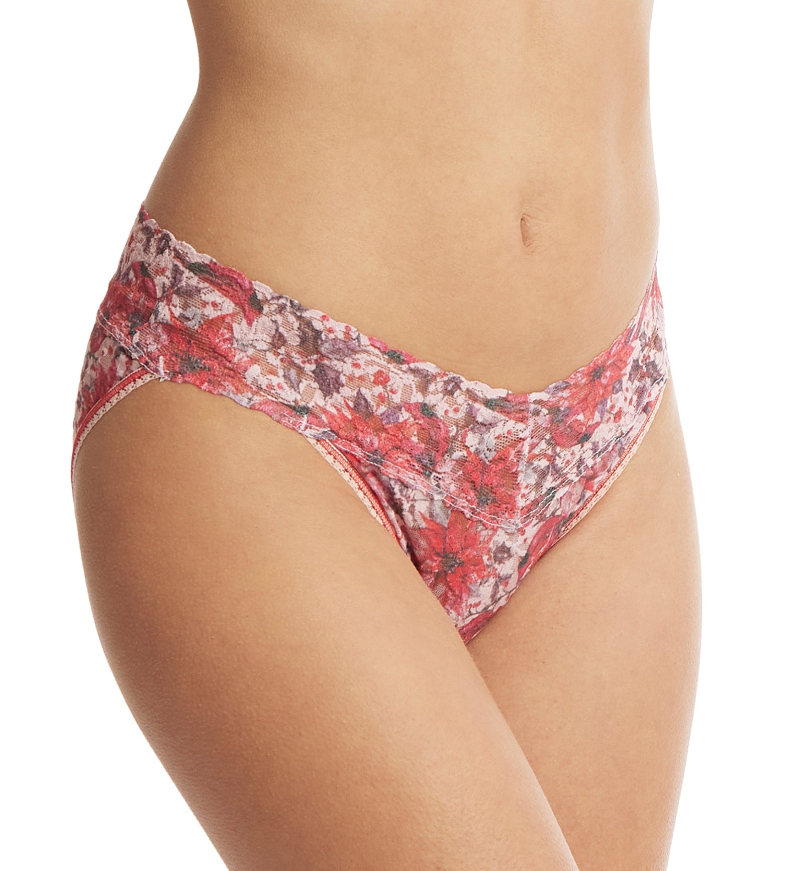Hanky Panky Signature Lace Printed V-kini (PR482374),XS,Poinsettia - Poinsettia,XS