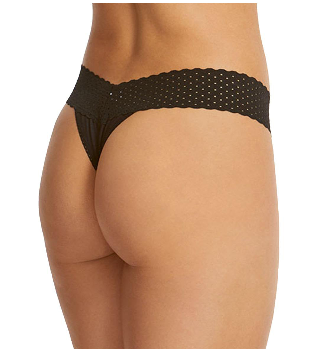 Hanky Panky Organic Cotton Low Rise Thong with Lace (791001),Black - Black,One Size