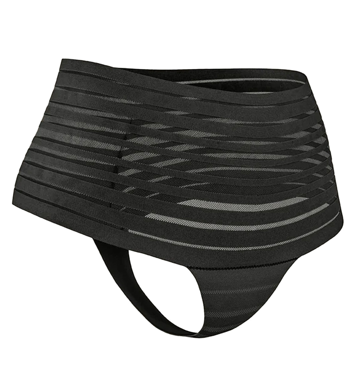 Leonisa Slimming Lace Stripe High-Waisted Thong Panty (012890),Small,Black - Black,Small