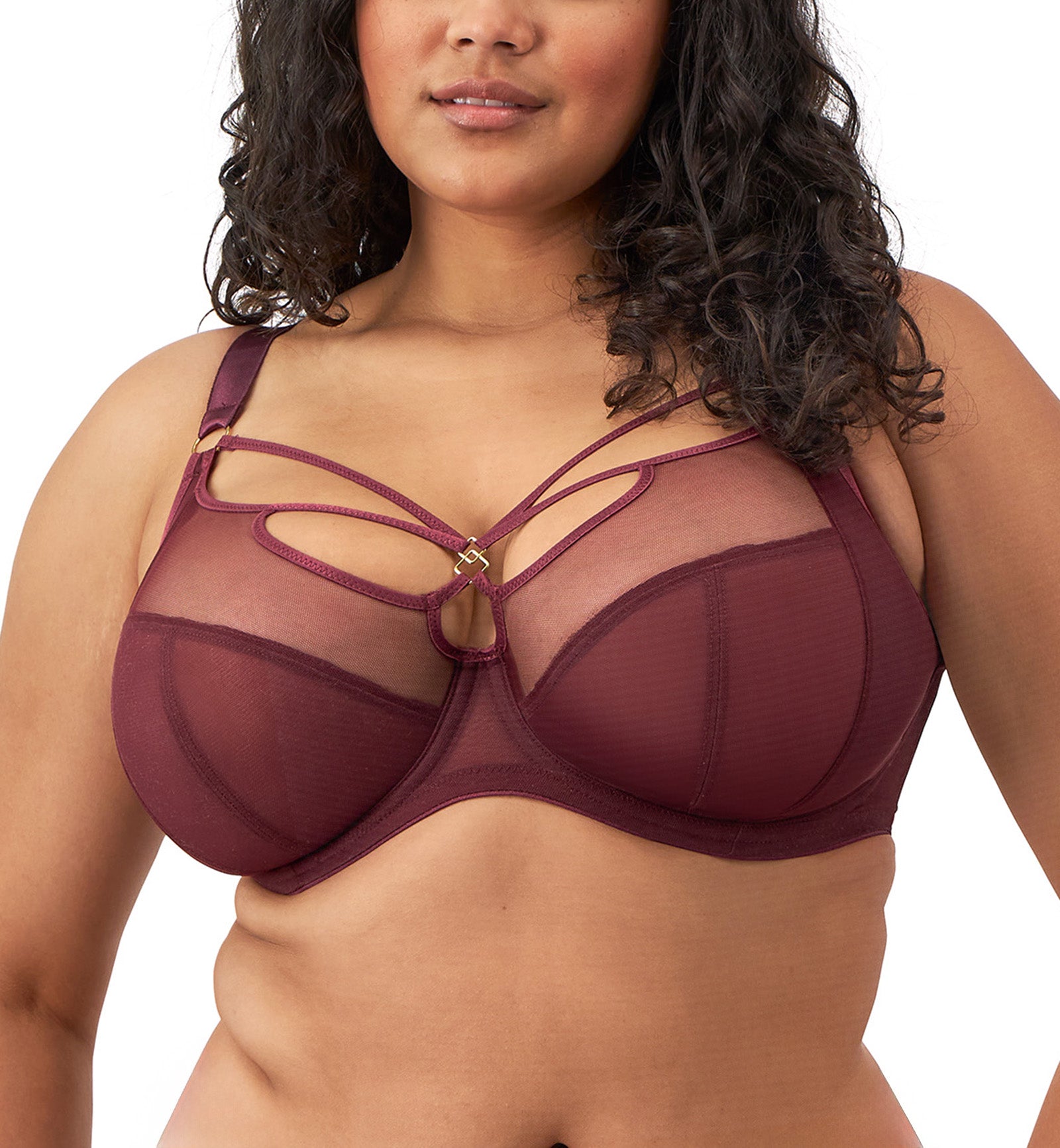 Elomi Sachi Banded Plunge Underwire Bra (4350),32GG,Cabernet - Cabernet,32GG