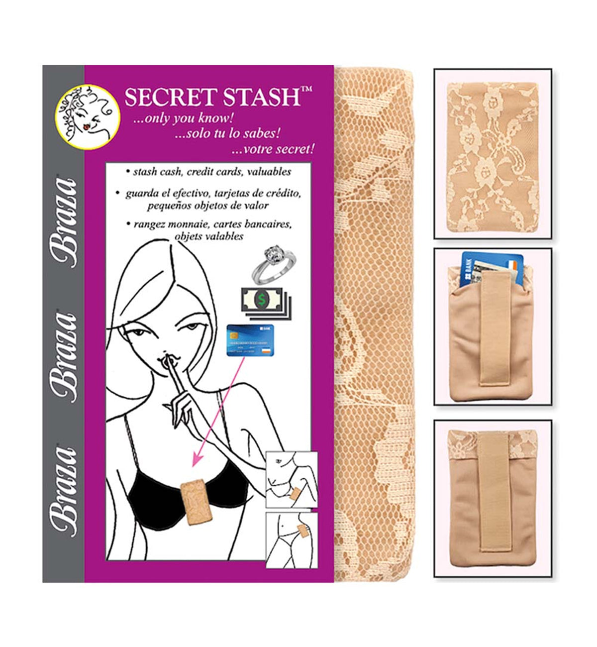Braza Secret Stash- Bra Pocket (8090),Beige - Beige,One Size