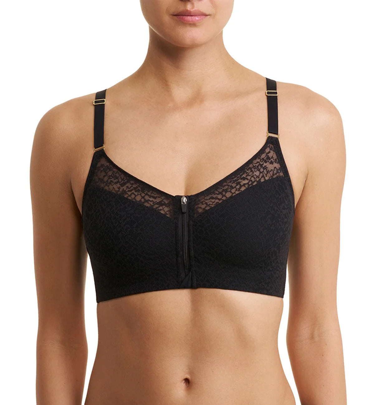 Natori Pretty Smooth Zip Front Pocketed Wireless Bra (760318),XS,Black - Black,XS