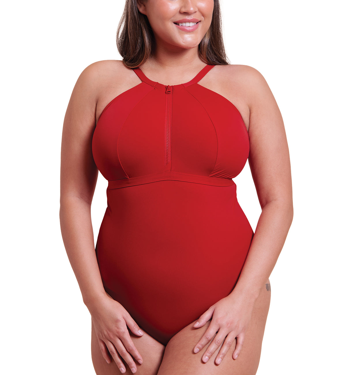 Curvy Kate Zip Tide Non-Wired Multiway Swimsuit (CS035606),Small,Red - Red,Small