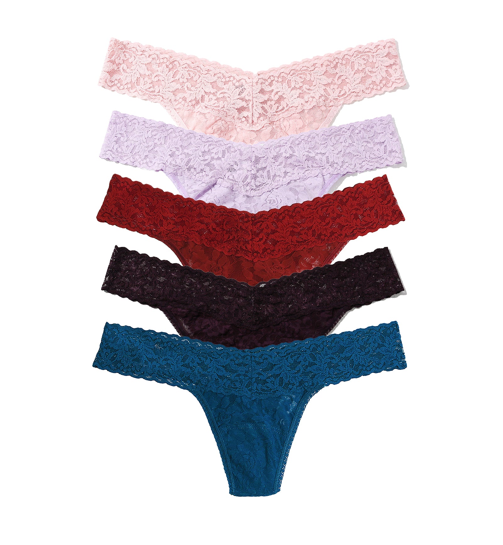 Hanky Panky 5-PACK Signature Lace Low Rise Thong (49115PK),BLFC - Blushing Rose/Lavender Fields/Clay Ole/Plum/Hot Teal,One Size