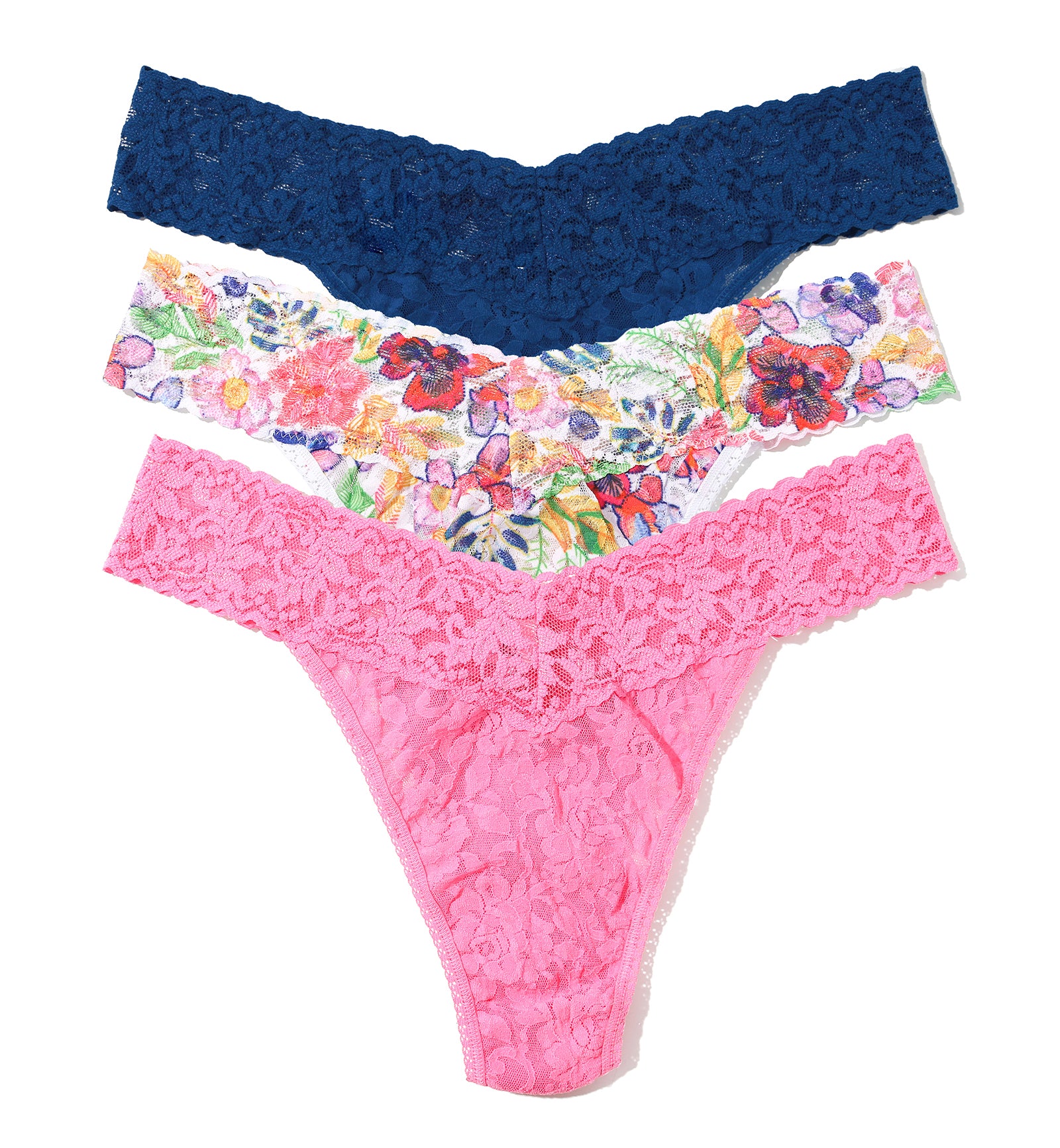 Hanky Panky 3-PACK Signature Lace Original Rise Thong (48113PK),Adorned - Adorned,One Size