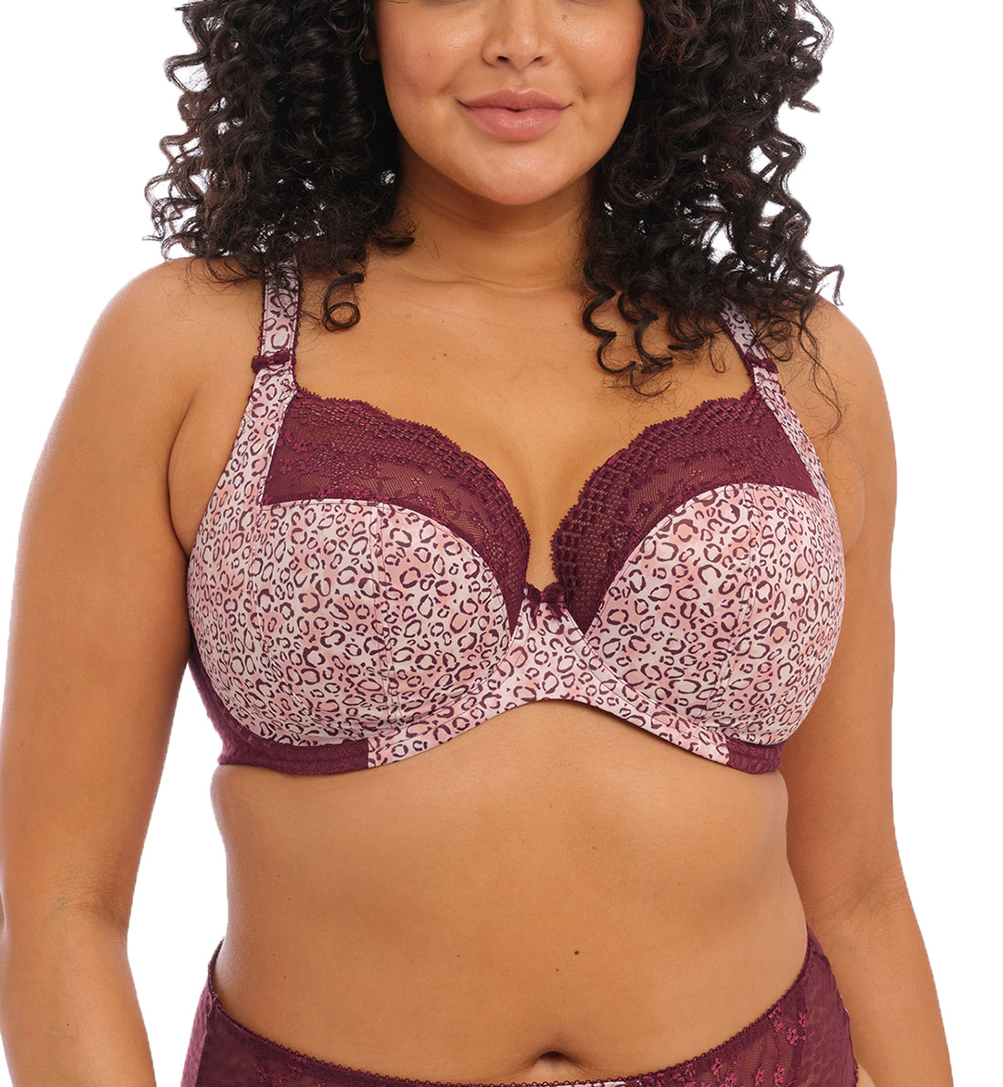 Elomi Lucie Banded Stretch Lace Plunge Underwire Bra (4490),32HH,Wild Thing - Wild Thing,32HH