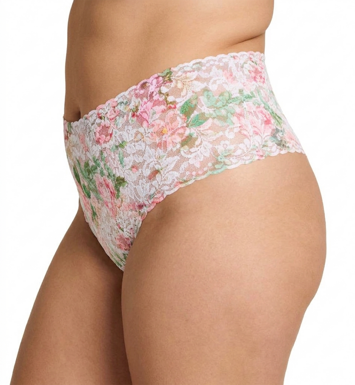 Hanky Panky Plus Size Printed Retro Lace Thong (PR9K1926X),Rococo Rose - Rococo Rose,One Size