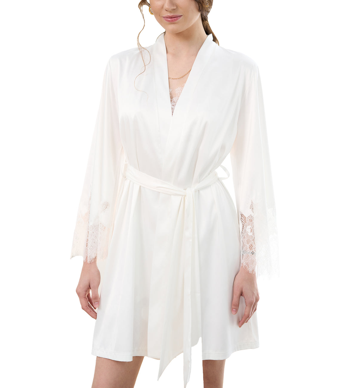 effetto Satin Bridal Plus Size Mini Robe (S03423P),3XL,White - White,3XL