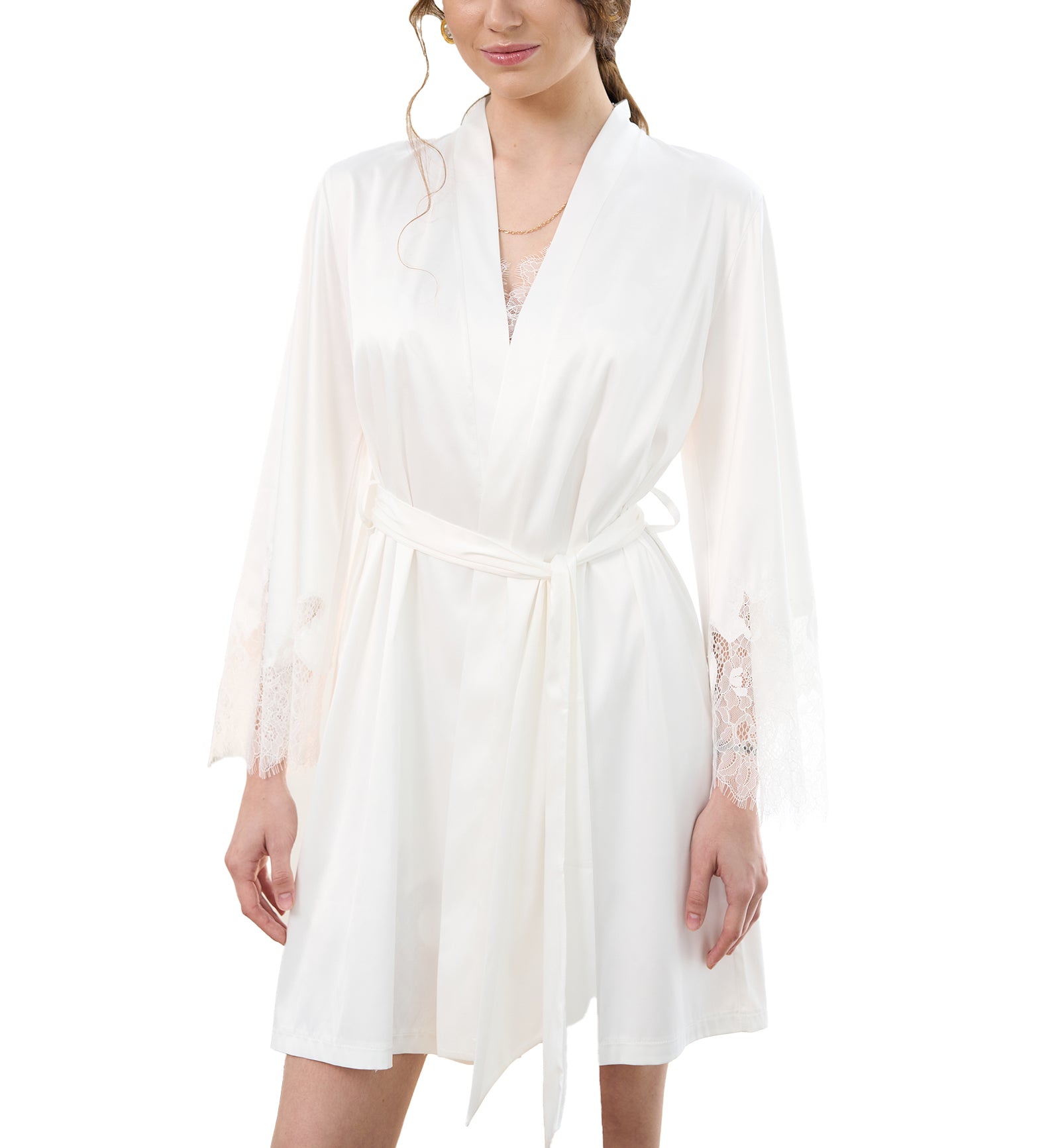 effetto Satin Bridal Plus Size Mini Robe (S03423P),3XL,White - White,3XL