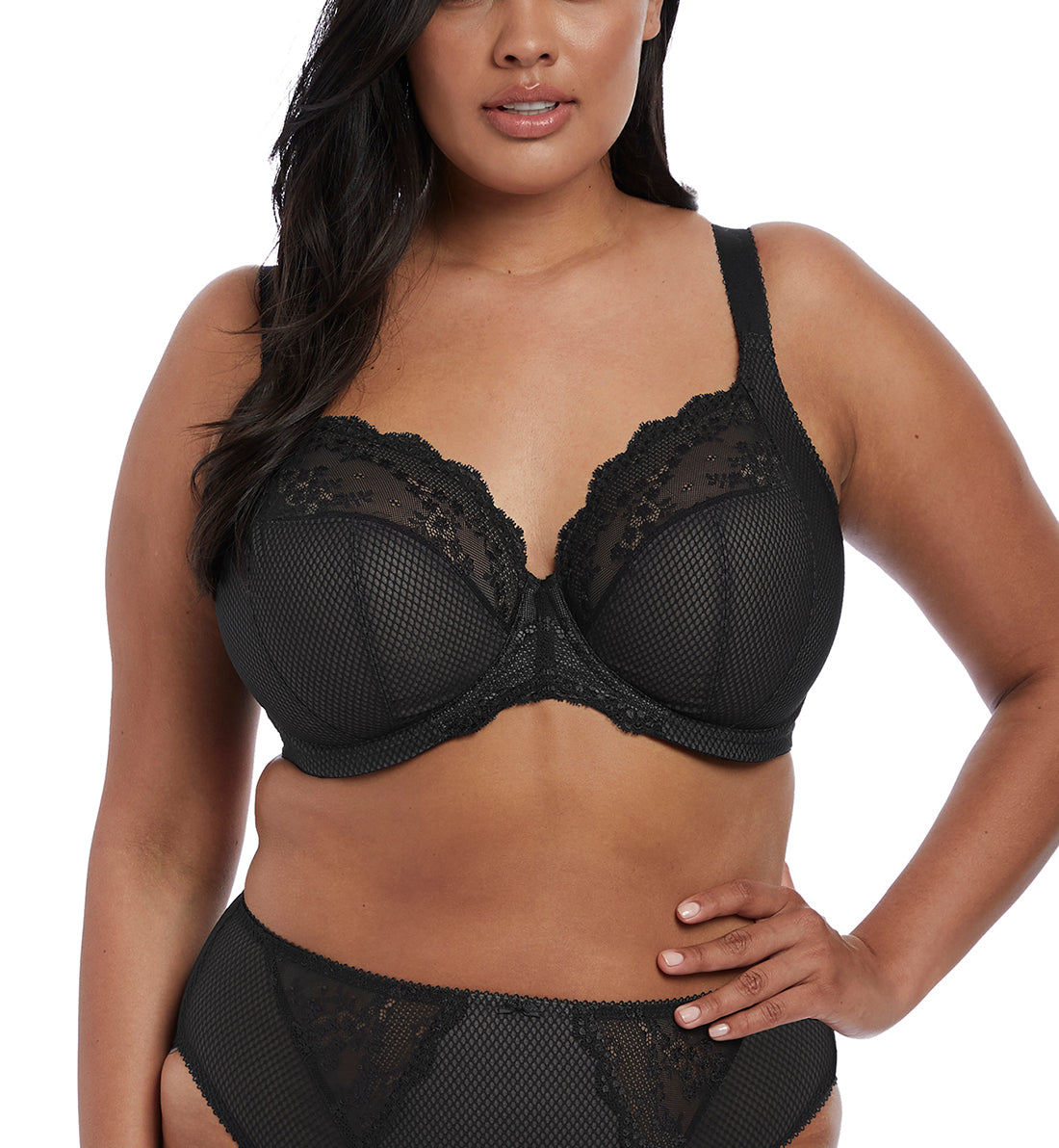 Elomi Charley Banded Stretch Lace Plunge Underwire Bra (4382),32GG,Black - Black,32GG