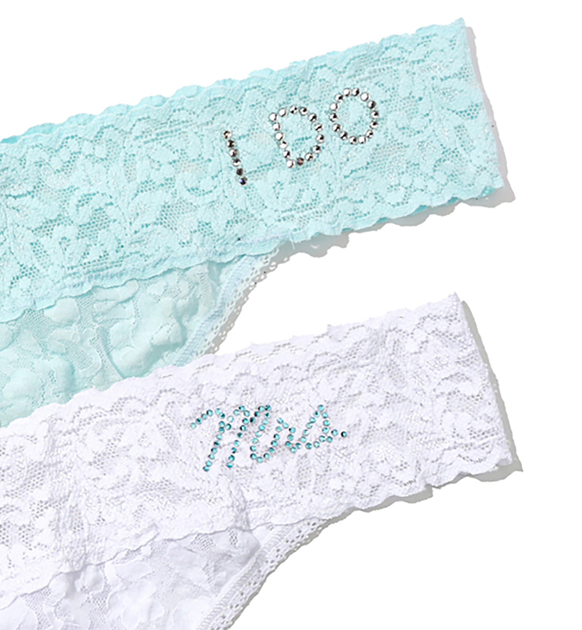 Hanky Panky Bridal I DO & MRS Original Rise Thong 2-PACK (48MRSBX),White/Celeste - White/Celeste,One Size