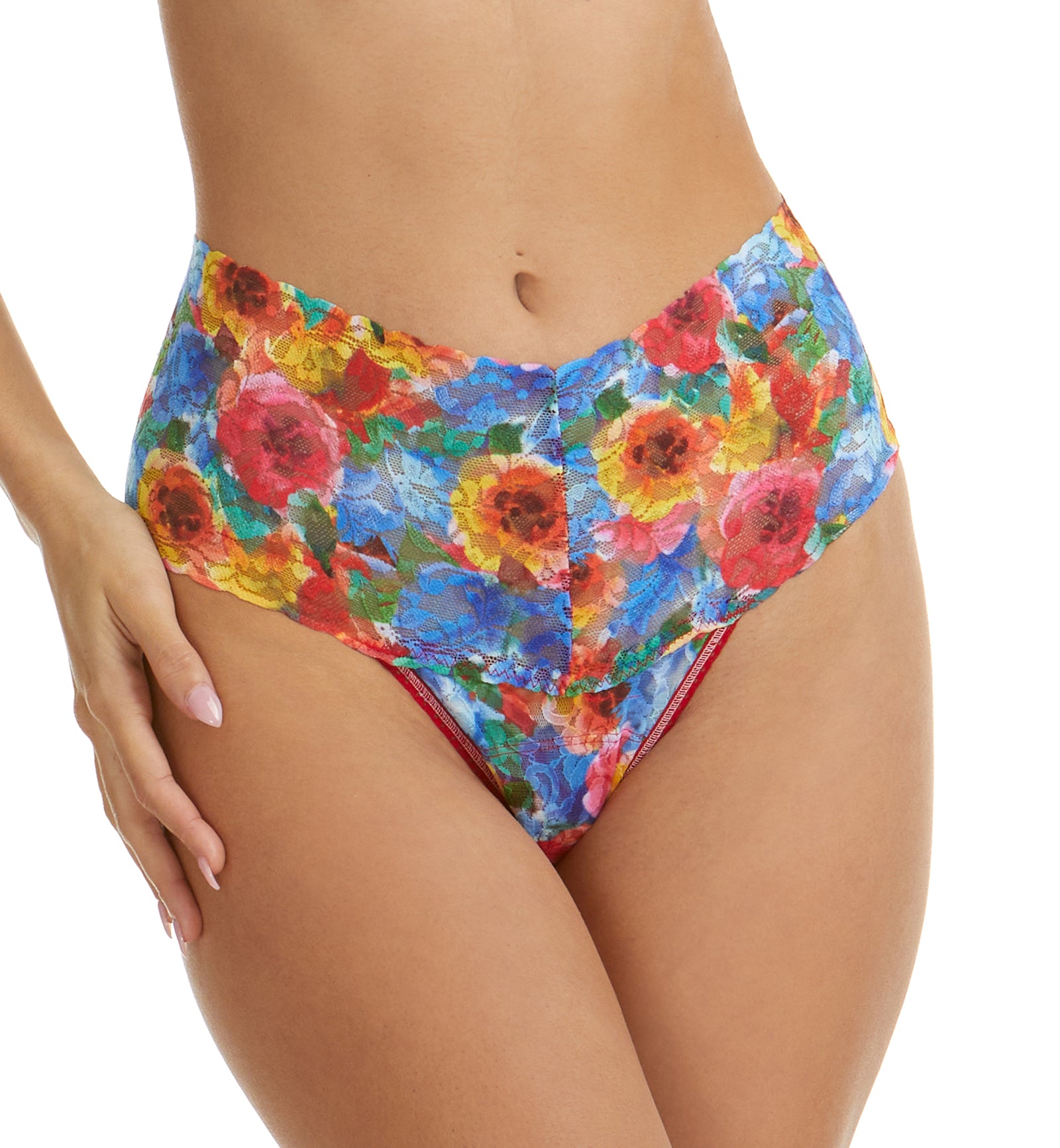 Hanky Panky Printed Retro Lace Thong (PR9K1926),Bold Blooms - Bold Blooms,One Size