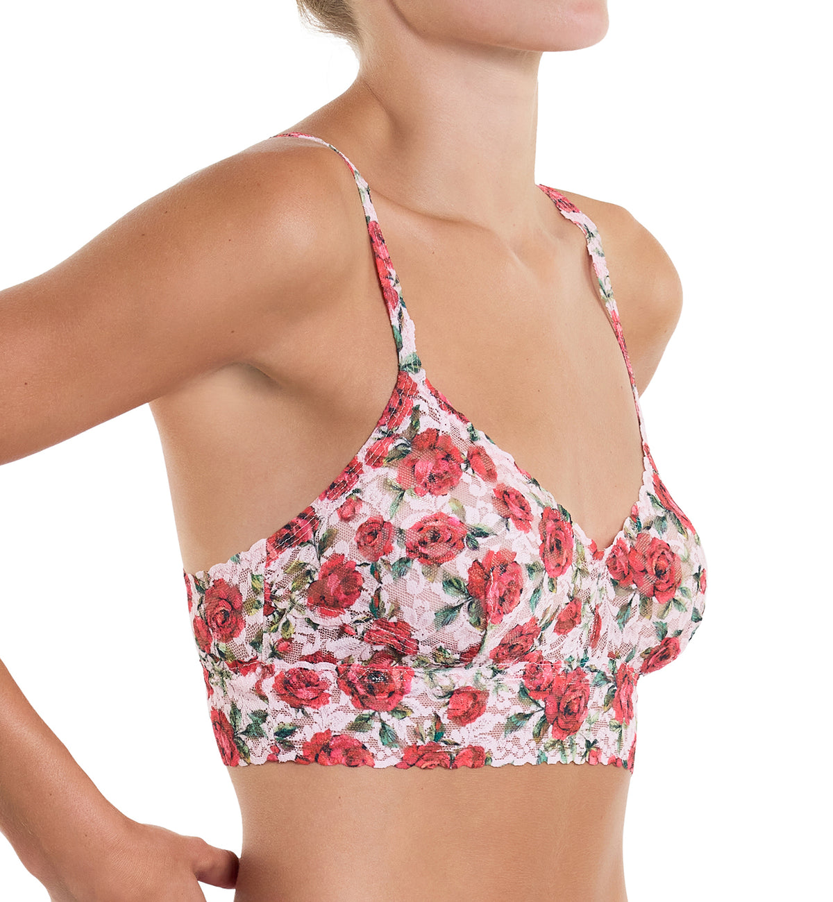 Hanky Panky Printed V-neck Retro Bralette (PR9K7272),Large,Je Taime - Je Taime,Large