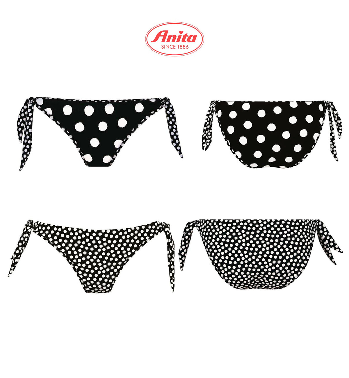 Anita Summer Dot Mimi Reversible Tie Side Swim Bottom (8790-0),Small,Black/White - Black/White,Small
