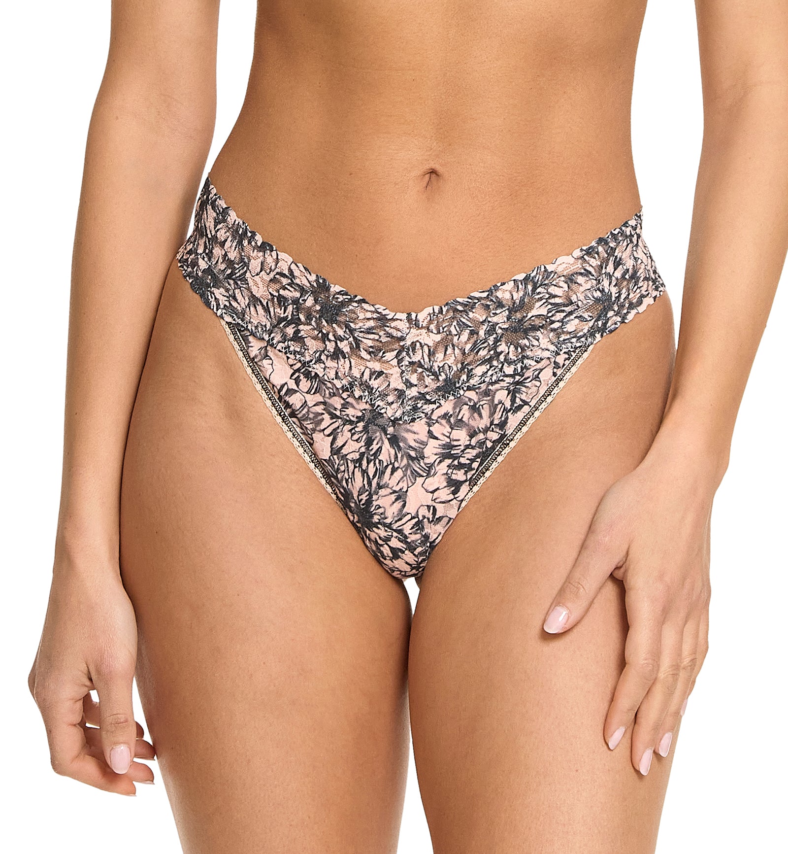 Hanky Panky Signature Lace Printed Original Rise Thong (PR4811P),Outline - Outline,One Size