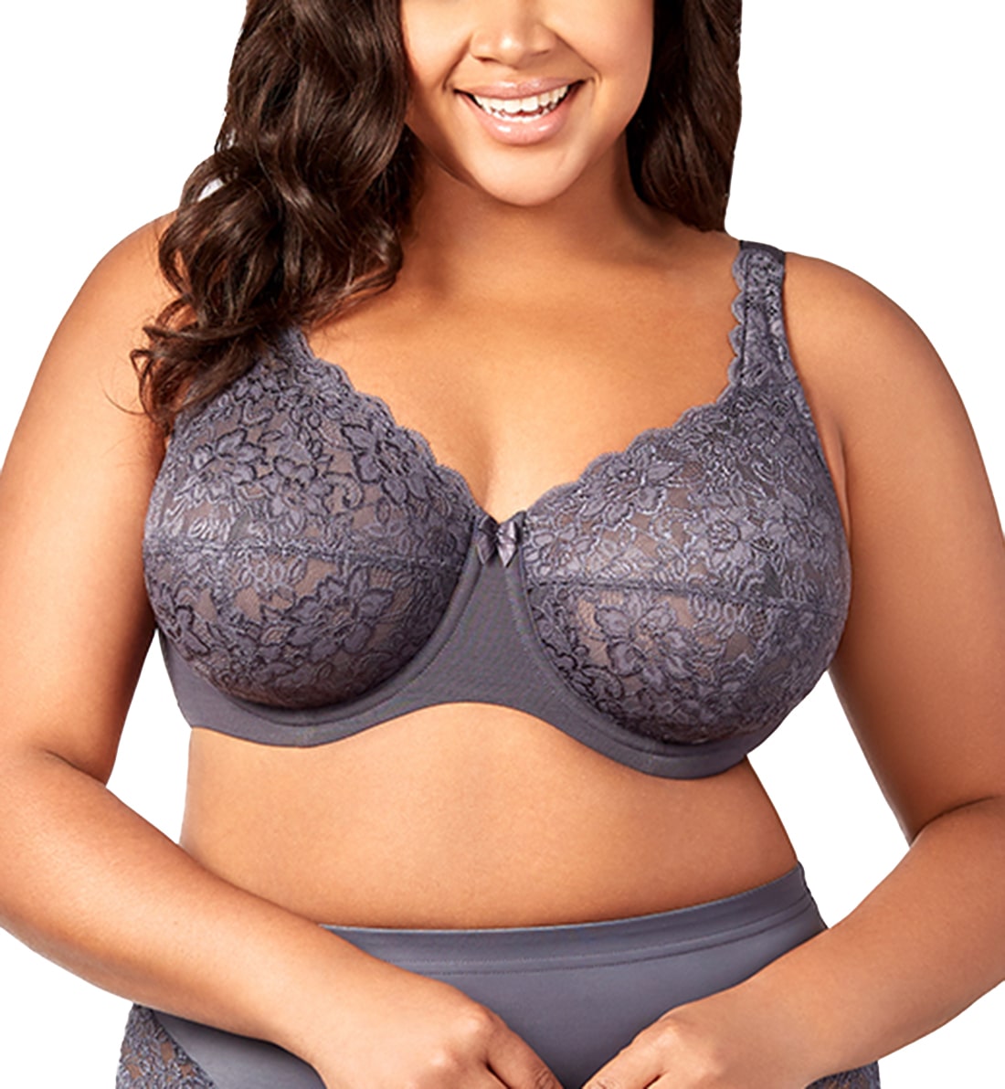 Elila Isabella Stretch Lace Full Coverage Underwire Bra (2311),34DD,Grey - Grey,34E