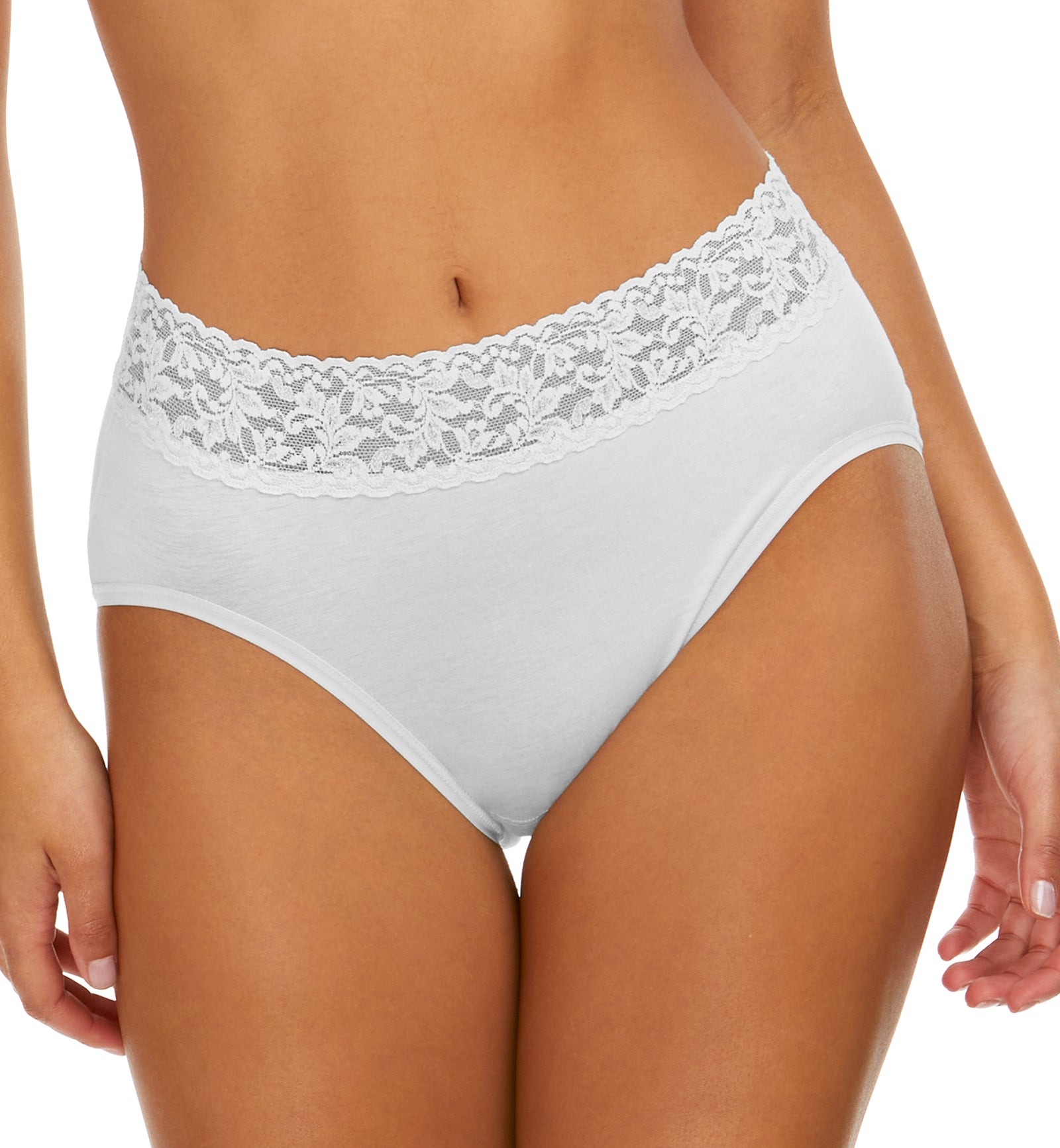 Hanky Panky Cotton French Brief with Lace (892461),Small,White - White,Small