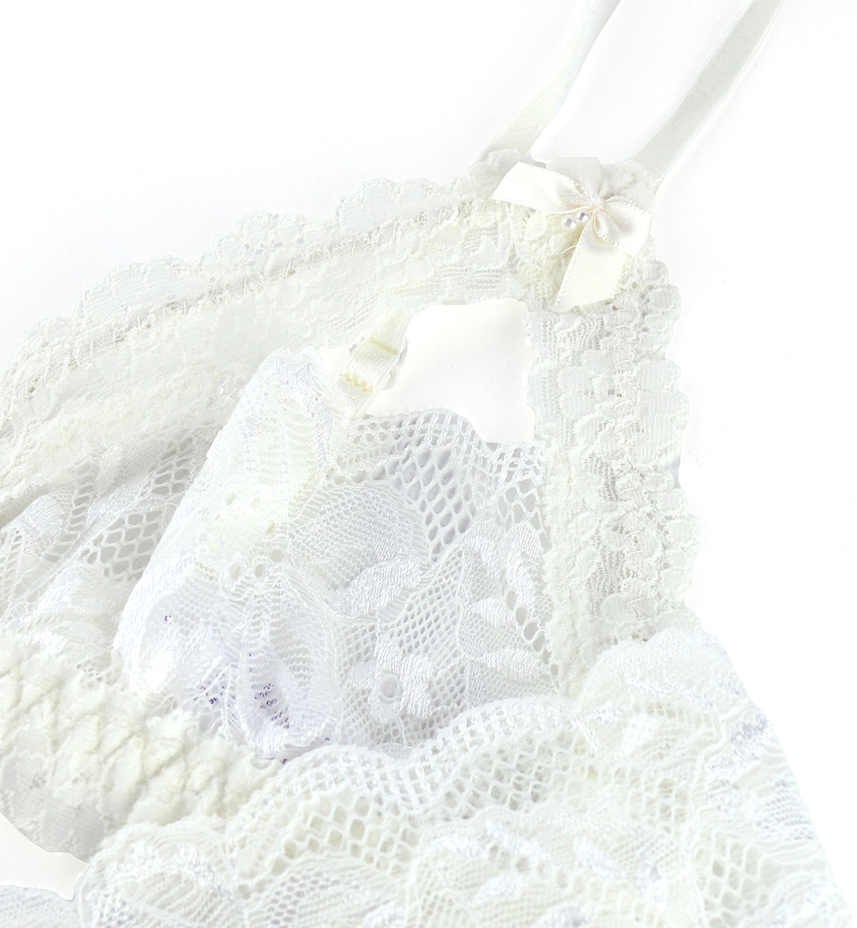 Hanky Panky Honeymoon Crotchless Thong and Bralette Set (946692SBX),Small,Light Ivory - Light Ivory,Small