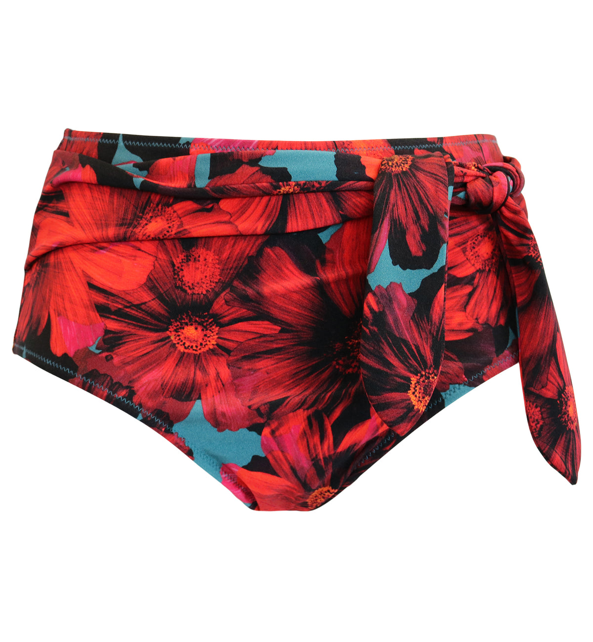 Pour Moi Orchid Luxe High Waist Control Swim Brief (12905),Small,Red/Teal - Red/Teal,Small