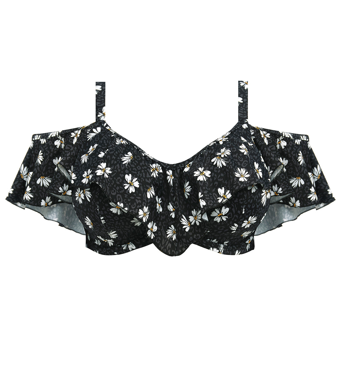 Elomi Plain Sailing Bardot Ruffle Underwire Bikini Top (ES7273),34G,Black Daisy - Black Daisy,34G