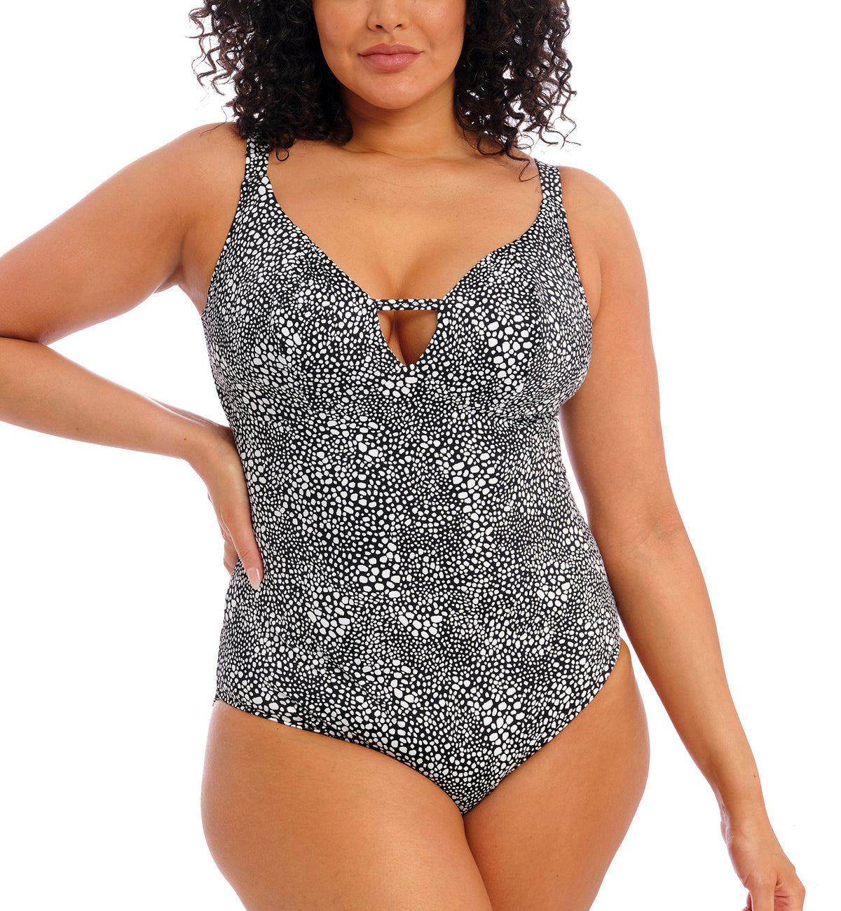 Elomi Pebble Cove Plunge Non Wire One Piece Swimsuit (ES801143),36F,Black - Black,36F