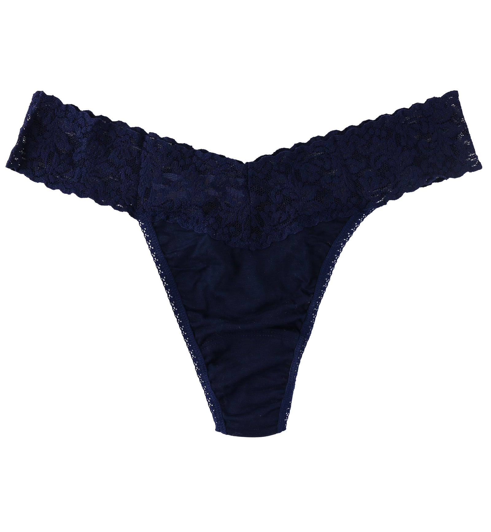 Hanky Panky Original Rise Organic Cotton Thong with Lace (891801),Navy - Navy,One Size