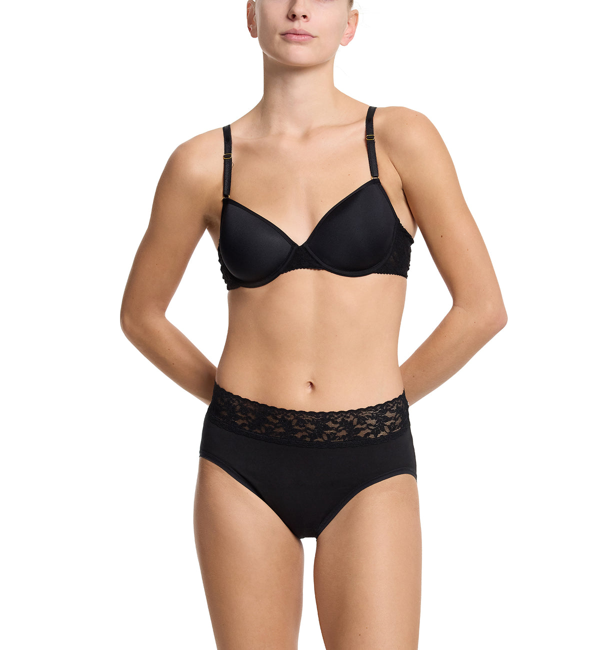 Hanky Panky Cotton French Brief with Lace (892461),Small,Black - Black,Small